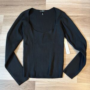NWT Black Ribbed Knit Long Sleeve Seam Corset Seam Top Size Large